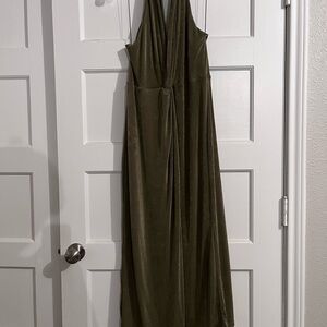 Significant Other Olive Green Halter Midi Cocktail Dress
